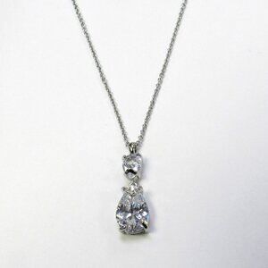Silver Teardrop Dainty Cubic Zirconia Charm Necklace Pendant Wedding Bridal Prom
